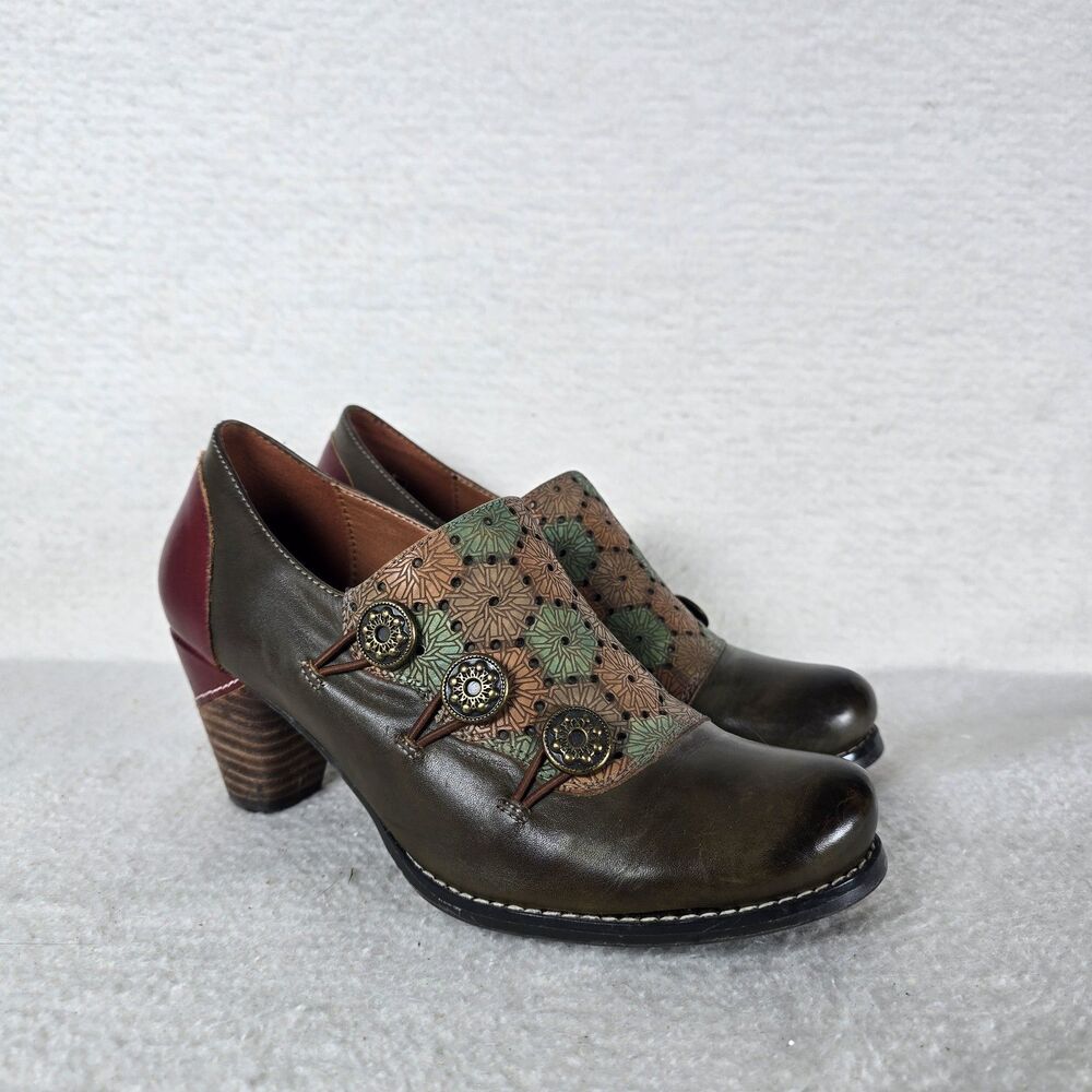 Spring Step L'Artiste Women's Kantia Olive Multi Pump W/ Accent Buttons 38/7.5